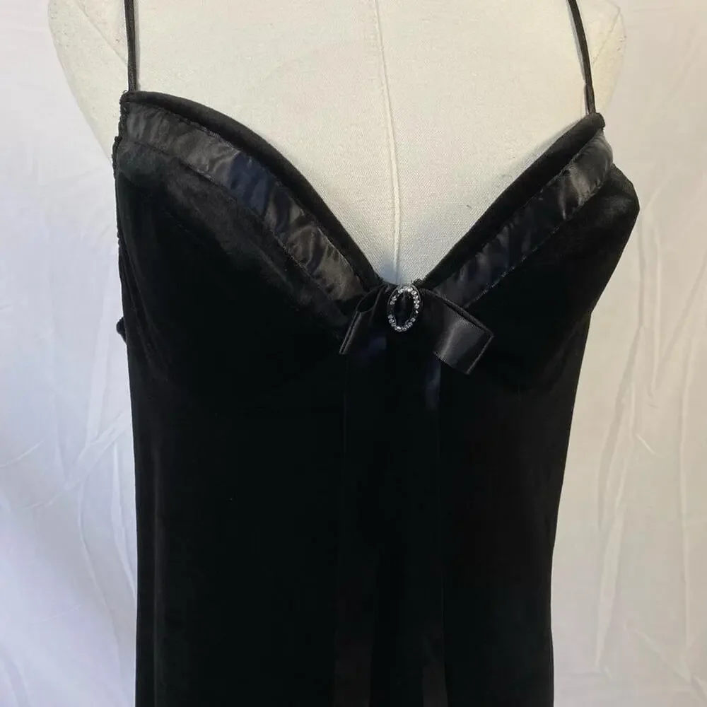 Cinema Etoile black velvet slip‎ dress bow size large vintage glam lingerie